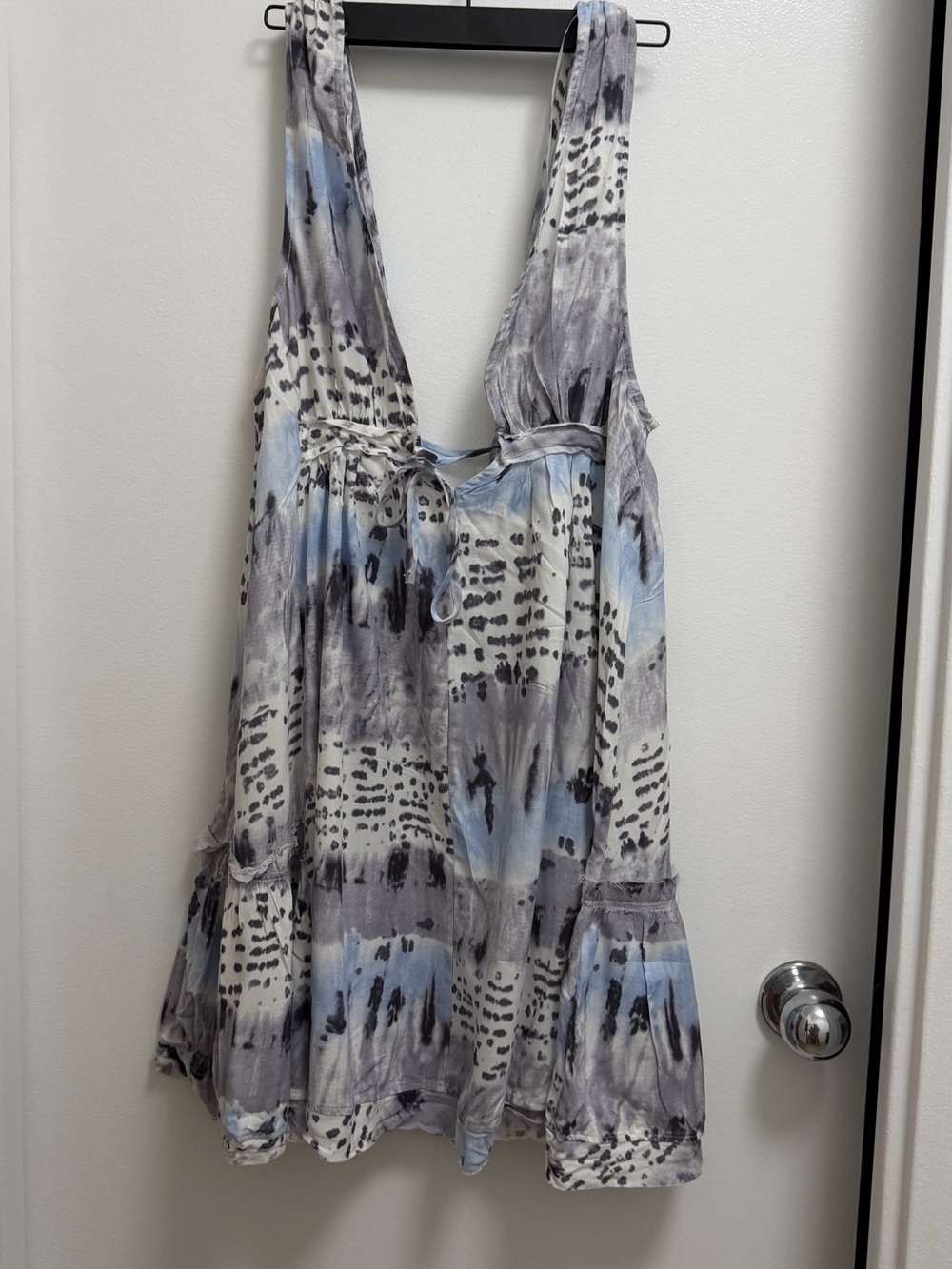 Ocean Drive Backless Tiered Dress in Gray & Light Blue NWT